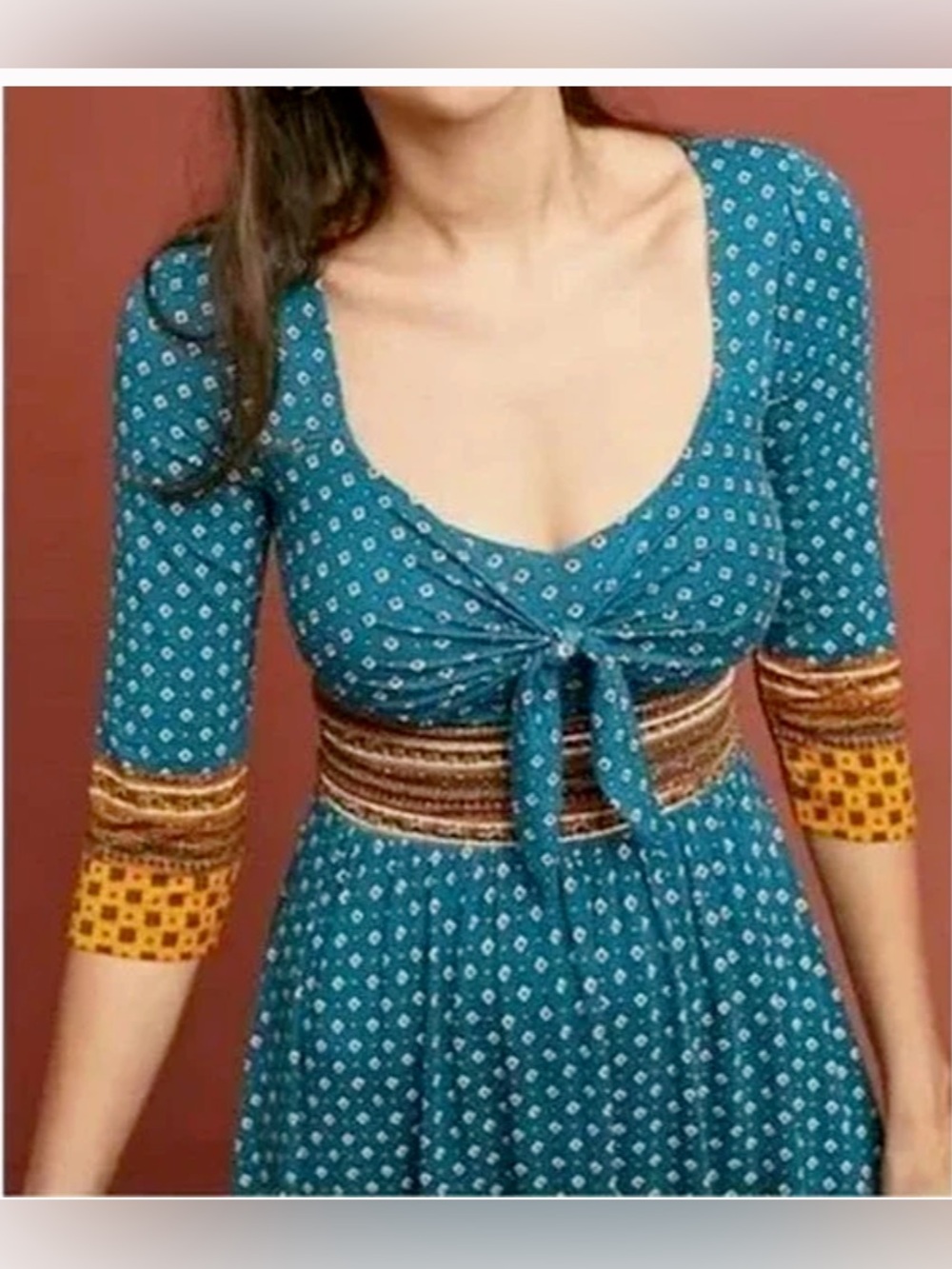 Maeve by Anthropologie "Beloved" Tie-Front Midi Dress - Size Small - NWOT - Picture 2 of 9
